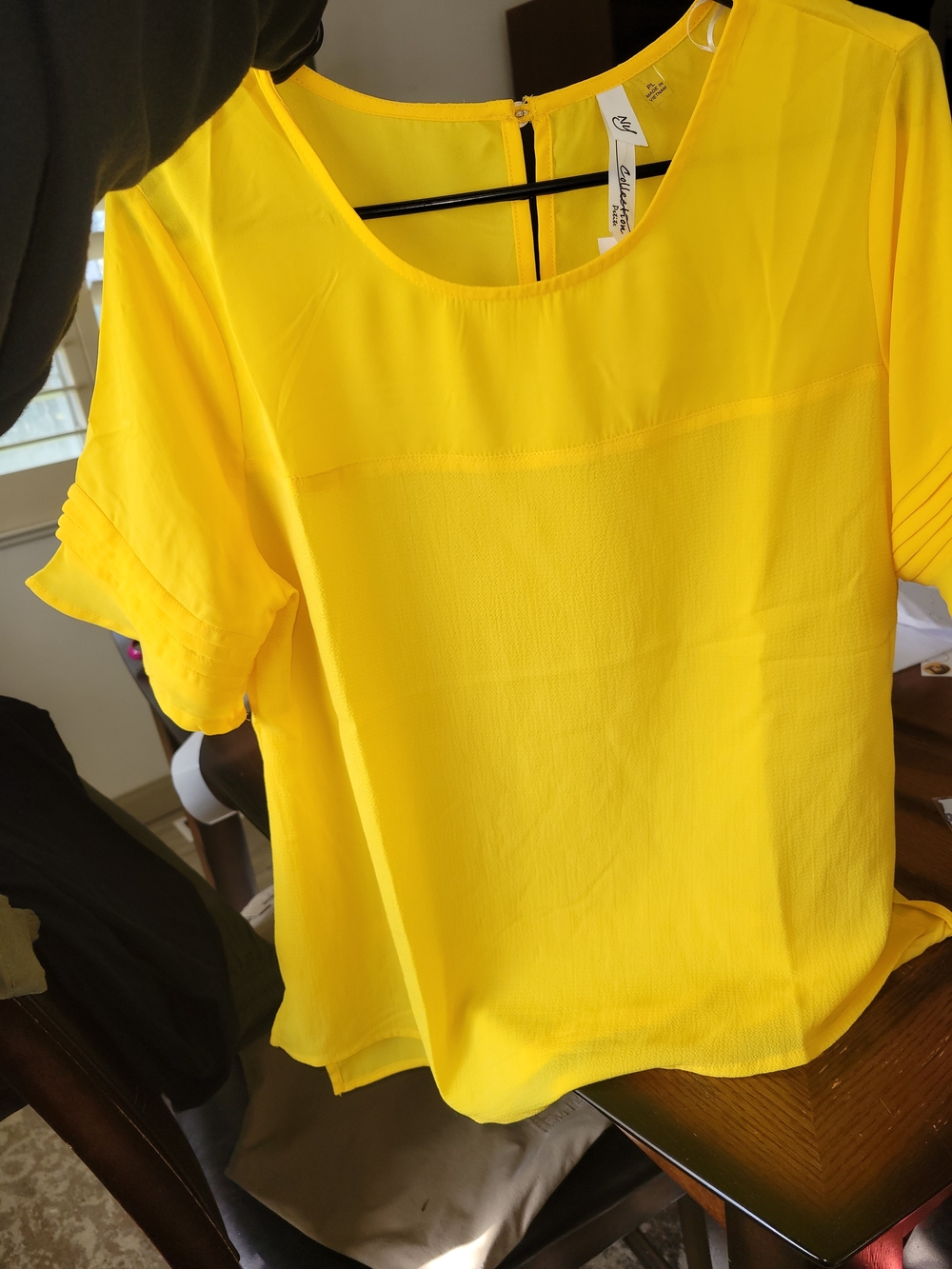 New York Collection Womens Yellow Short-Sleeve Blouse
